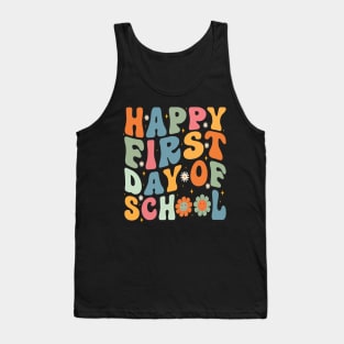 Retro Teacher Shirts Back to School Teacher Shirt Happy First Day of School Shirt for Teachers Back to School Shirt Teacher Gifts First Grade Vibes Tank Top